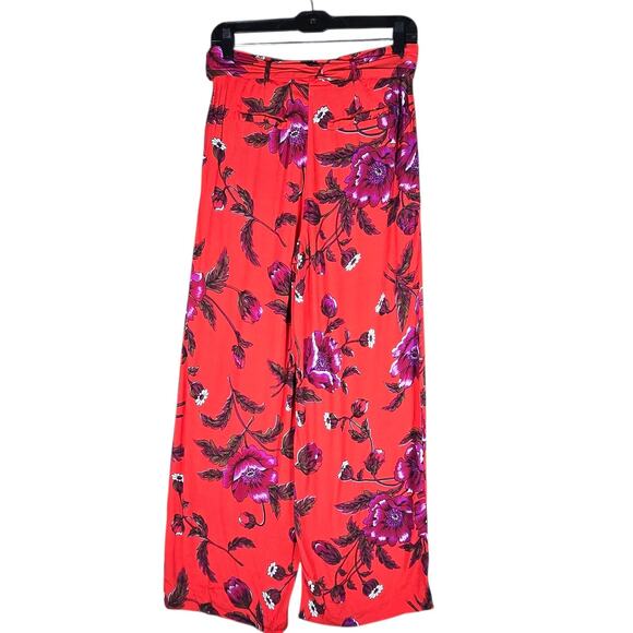 Ettitwa by Anthropologie Pants Womens 4 Red Floral Wide Leg Belted Pockets - Picture 8 of 10
